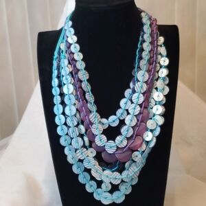 🟣7 STRANDS OF GRADUATED ACRYLIC  TURQUOISE & PURPLE ROUND BEADS🟣